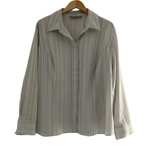 Croft & Barrow Woman Gray White Striped Metallic Button Down Shirt 2X Office